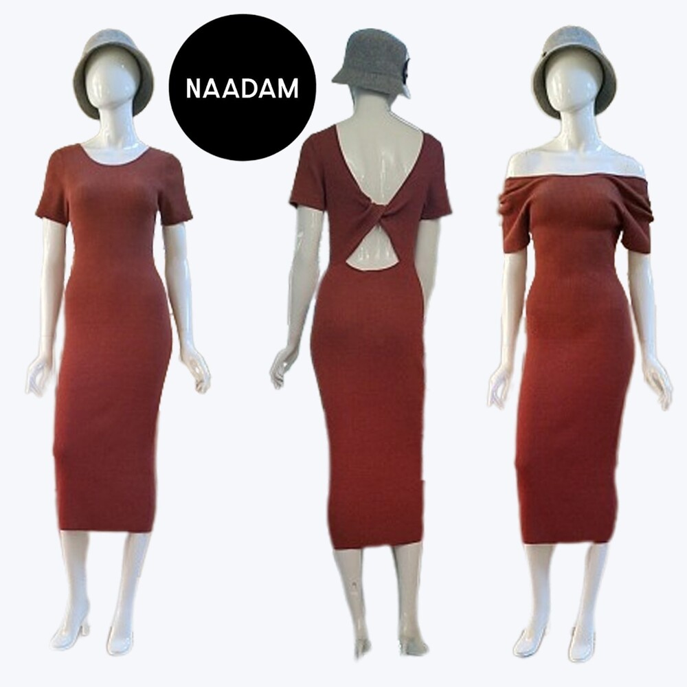 NAADAM NEW Cashmere Blend Ribbed Reversible Twist Midi Dress M